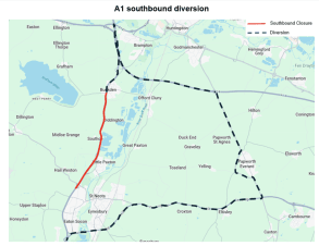 A1 Buckden to Diddington - resurfacing over five nights between Monday 27 January to Friday 31 January 2025