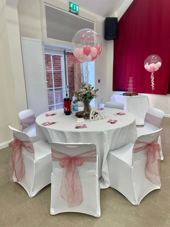 The Lady Olivia Centre including hired in table cloths and chair covers